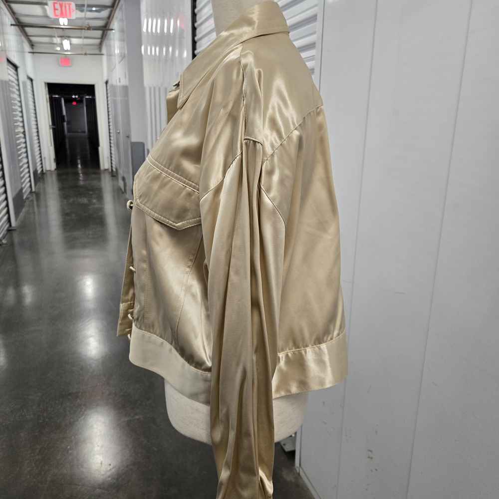 Sue Wong Vintage Satin Cropped Jacket – Champagne Gold, Size L, Made in USA - Picture 5 of 12